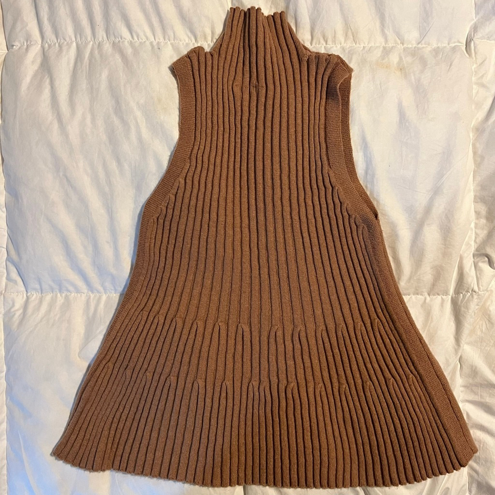 Wool Blend Brown Ribbed Mock Neck Sleeveless Knit Top S Anthropologie Moth - Picture 7 of 9